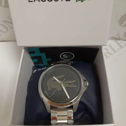 LACOSTE BLACK LOGO DIAL STAINLESS STEEL BRACELET WATCH