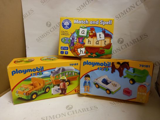 PLAYMOBIL SETS 70181 + 70182 AND ORCHARD TOYS MATCH AND SPELL LEARNING GAME FOR AGES 4+