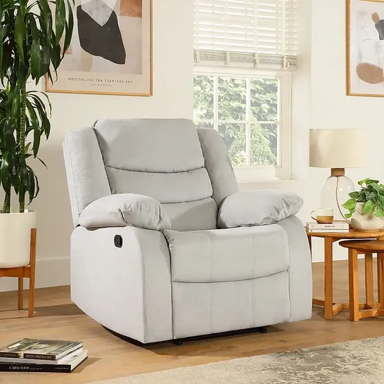 BOXED SORRENTO DOVE GREY PLUSH FABRIC RECLINING ARMCHAIR 