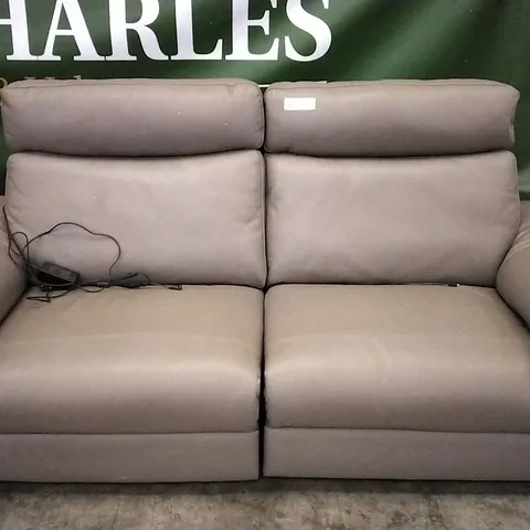 QUALITY ITALIAN DESIGNER TAUPE LEATHER POWER RECLINER 3 SEATER SOFA