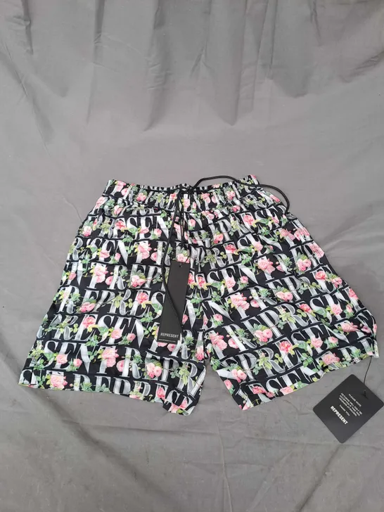 REPRESENT FLORAL SHORTS IN BLACK SIZE S