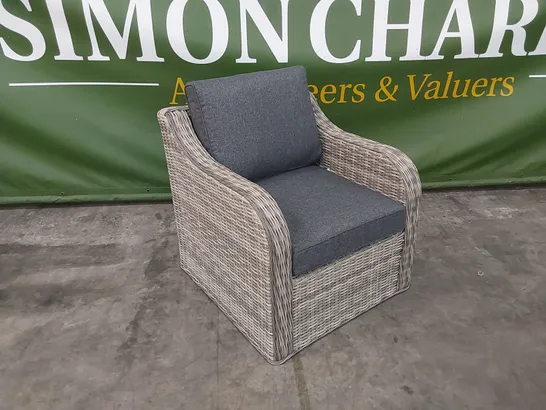 BOXED PRIMROSE LIVING GARDEN AND PATIO CURVED ARM SINGLE ARMCHAIR IN LIGHT GREY 