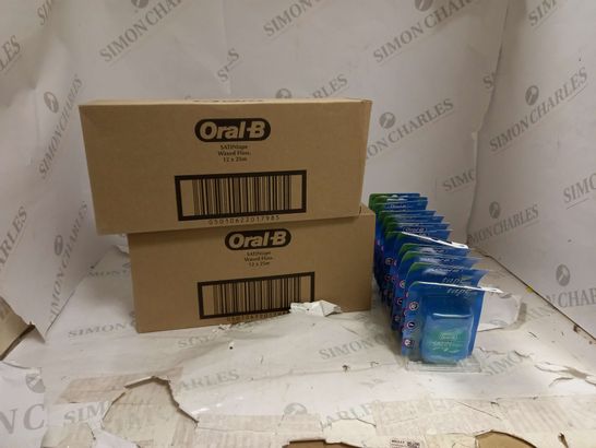 2 BOXES OF 12 ORAL-B 25M SATIN TAPE WAXED FLOSS