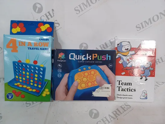 BOX OF APPROXIMATELY 20 ASSORTED TOYS AND GAMES TO INCLUDE TEAM TACTICS, QUICK PUSH, 4 IN A ROW TRAVEL GAME, ETC