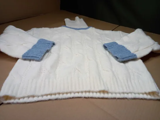 DESIGNER CREAM/BLUE DETAILED LARGE KNIT HIGH NECK JUMPER