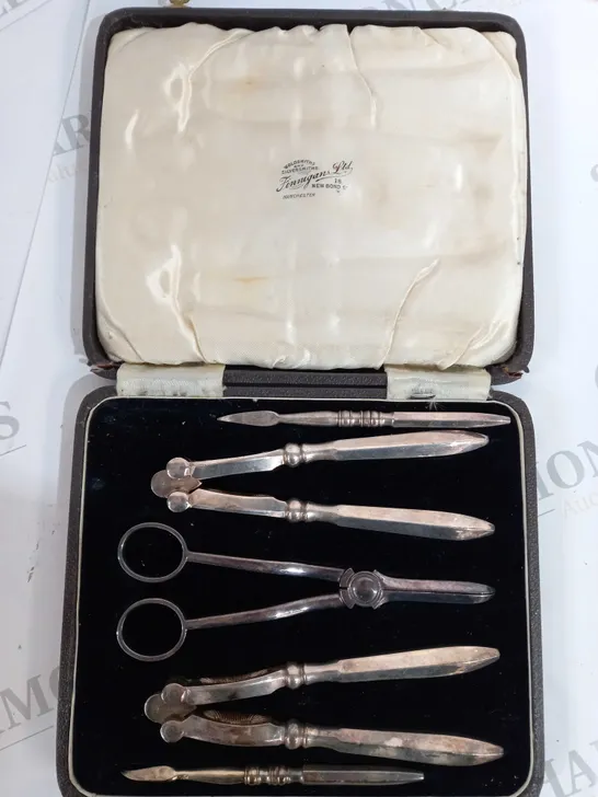 Finnigan's ltd goldsmiths and silversmiths Manchester nut cracker set and pickers 