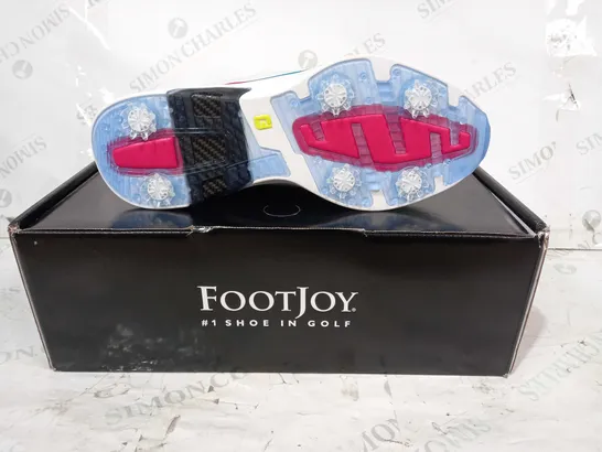 BOXED PAIR OF FOOT JOY HYPER FLEX CARBON GOLF SHOES IN WHITE/LIME/PINK/BLUE UK SIZE 9.5