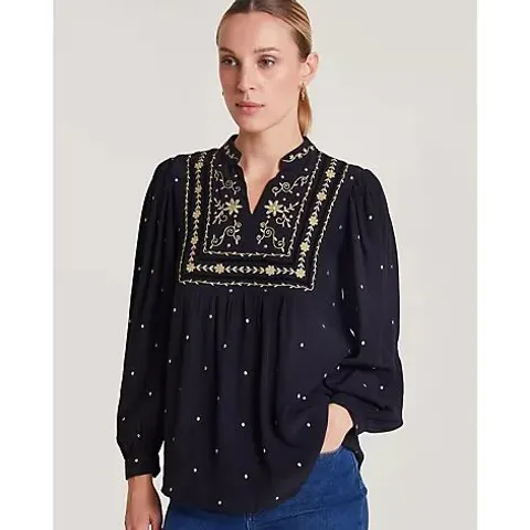 MONSOON ELEANOR EMBROIDERED TOP- BLACK 2XL