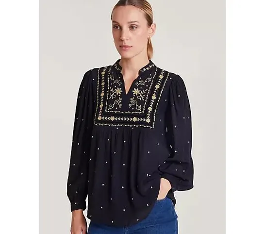 MONSOON ELEANOR EMBROIDERED TOP- BLACK 2XL