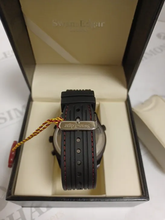 BOXED SWAN & EDGAR LTD ED ROTATING SPEEDSTAR WATCH BLACK SILICONE STRAP WITH SWAN & EDGAR PEN