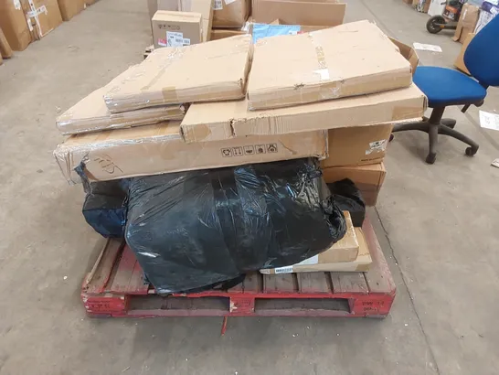 PALLET OF ASSORTED HOUSEHOLD PRODUCTS AND INCOMPLETE FURNITURE PARTS 