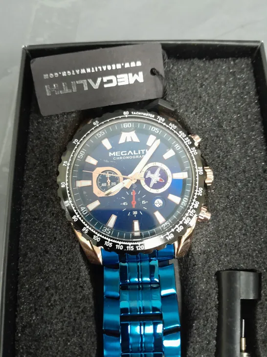 MEGALITH CHRONOGRAPH STAINLESS STEEL BACK GENTS WATCH IN BLUE