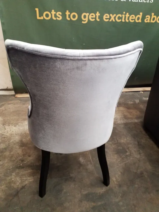 SILVER FABRIC BUTTON BACK DINING CHAIR