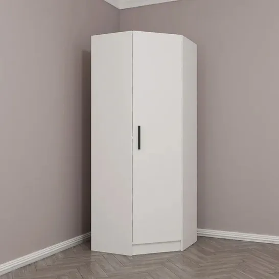 BOXED BRAWLEY 1 DOOR CORNER WARDROBE - WHITE 