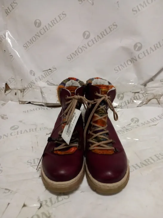 RIEKER LACE UP CUFF BOOTS WINE - UK SIZE 5