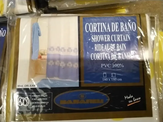 BOX CONTAINING APPROXIMATELY 35 BASARELI PVC SHOWER CURTAINS