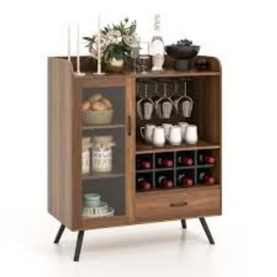 BOXED WOODEN WINE CABINET WITH REMOVABLE WINE RACK AND GLASS HOLDER