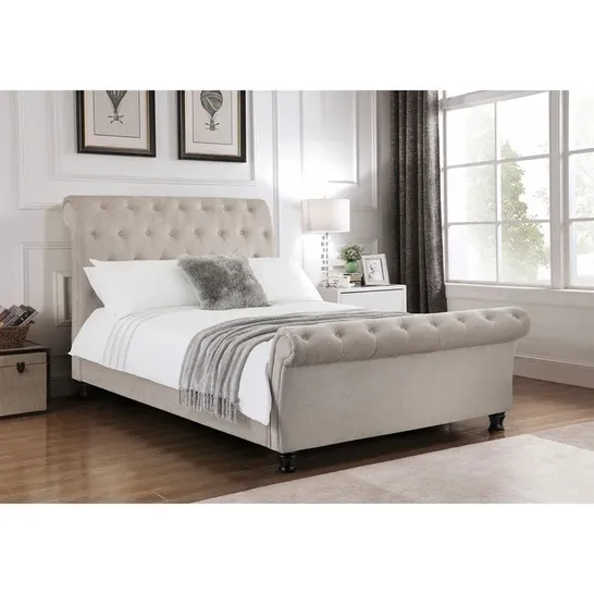 BOXED NEWSTEAD UPHOLSTERED SLEIGH BED IN MINK // SIZE: DOUBLE (3 BOXES)