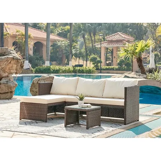 BOXED 3 PERSON GARDEN LOUNGE SET WITH CUSHIONS 