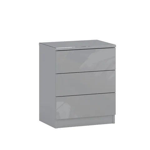 DESIGNER GEORGIA DISPLAY 3 DRAWER BEDSIDE CABINET STEEL GREY GLASS FINISH