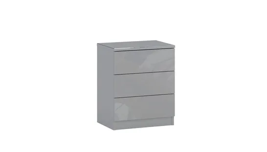 DESIGNER GEORGIA DISPLAY 3 DRAWER BEDSIDE CABINET STEEL GREY GLASS FINISH