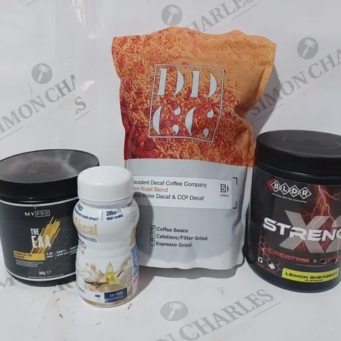APPROXIMATELY 8 ASSORTED FOOD & DRINK ITEMS TO INCLUDE X2 STRENGTH CREATINE & CITRULLINE, COFFEE BEANS, AYMES NOURISHMENT DRINK, ETC