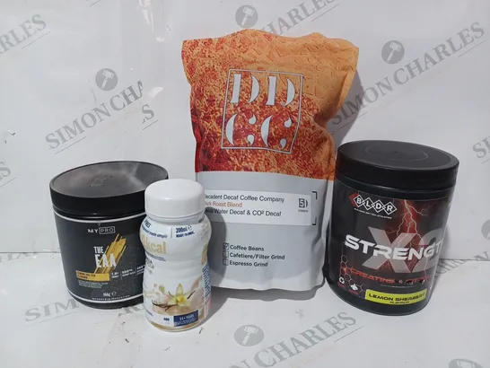 APPROXIMATELY 8 ASSORTED FOOD & DRINK ITEMS TO INCLUDE X2 STRENGTH CREATINE & CITRULLINE, COFFEE BEANS, AYMES NOURISHMENT DRINK, ETC