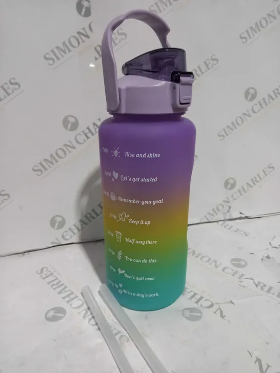 COLOURED 64OZ PLASTIC BOTTLE WITH REMINDERS AND MARKINGS 