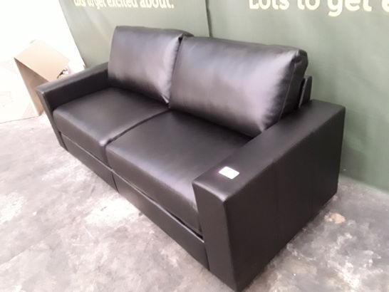 DESIGNER MISSION BLACK FAUX LEATHER 3 SEATER SOFA