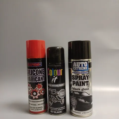 LARGE BOX OF ASSORTED SPRAY PAINT , AND SILICONE LUBRICANT 