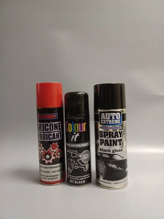 LARGE BOX OF ASSORTED SPRAY PAINT , AND SILICONE LUBRICANT 