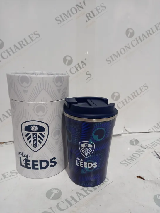 BOXED MY LEEDS FOOTBALL COLLECTABLE TRAVEL CUP WITH AUDIO CHANCE IN BOX LID 