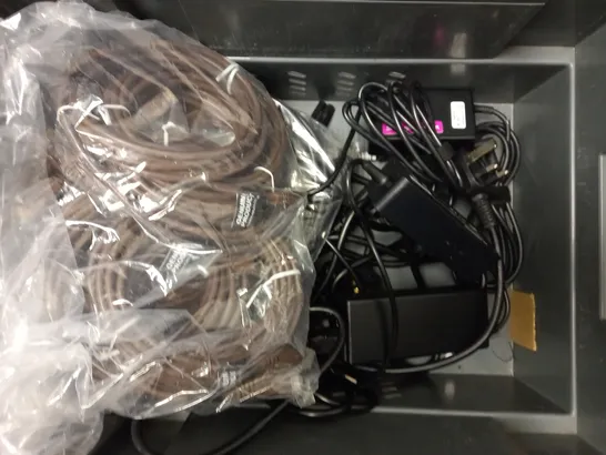 BOX OF APPROXIMATELY 20 ASSORTED COMPUTER AND VISION CABLES TO INCLUDE ETHERNET CABLES, HDMI CABLES, POWER SUPPLIES ETC