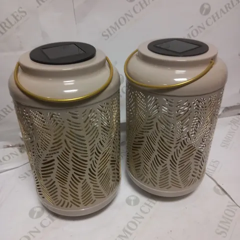 GARDEN REFLECTIONS SET OF 2 PATTERNED SOLAR LANTERNS, LEAF