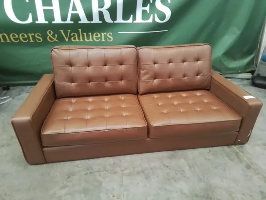 DESIGNER THREE SEATER SOFA TAN LEATHER 