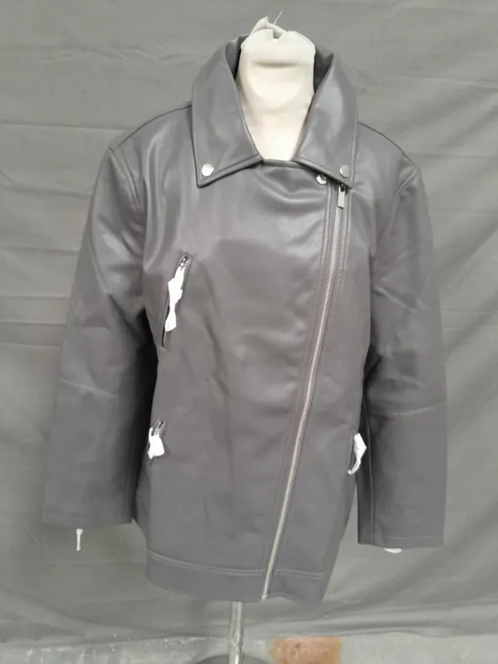 RUTH LANGSFORD FAUX LEATHER JACKET IN GREY - 16