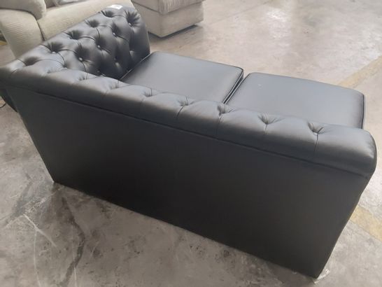 DESIGNER BLACK LEATHER CHESTERFIELD TWO SEATER SECTION 