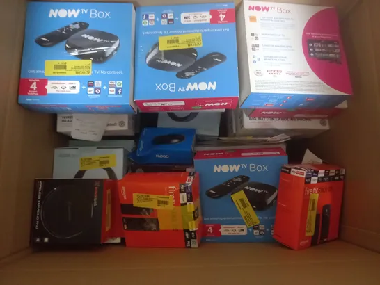 BOX OF APPROX. 25 ELECTRICAL ITEMS TO INCLUDE - amazon fire stick - now tv box - headphones - 