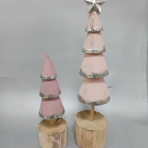 SET OF 2 WOOD CONIAL TREES