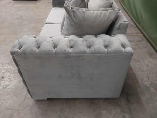 QUALITY DESIGNER ASHTON 3-SEATER LUXURY VELVET UPHOLSTERED SOFA - SILVER