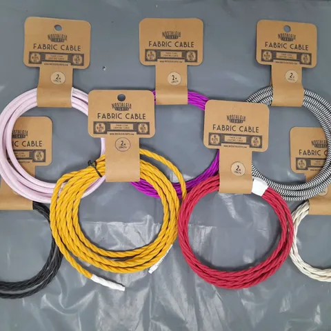 BOXED OF APPROXIMATELY 30 ASSORTED NOSTALGIA LIGHTS THREE CORE LIGHTING CABLES IN VARIOUS COLOURS AND LENGTHS - COLLECTION ONLY