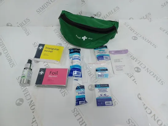 FIRST AID KIT TO INCLUDE BANDAGE, DRESSING, EYEPAD, ETC