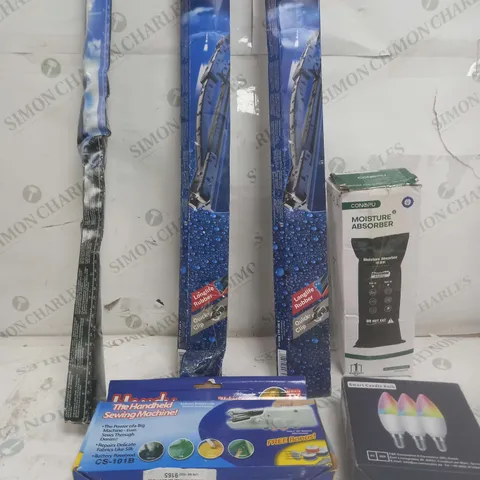 BOX OF APPROXIMATELY 15 ASSORTED ITEMS TO INCLUDE WINDOW WIPERS, SMART BULBS, MOISTURE ABSORBER ETC