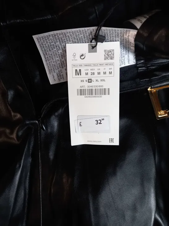 ZARA BLACK FAUX LEATHER MIDI SKIRT - MEDIUM