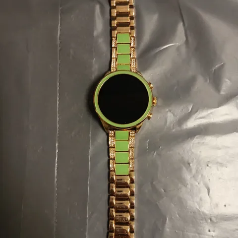 SMART WATCH ULTRA IP-67 GREEN AND CRYSTAL DETAIL GOLD COLOURED STRAP