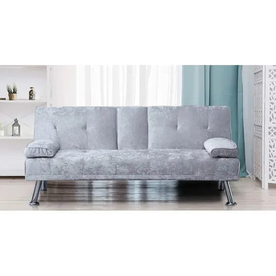 BOXED HALIE 3 SEATER UPHOLSTERED SOFA BED SILVER