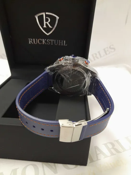 RUCKSTUHL CHRONOGRAPH STYLE TRIPLE DIAL RUBBER STRAP WRISTWATCH