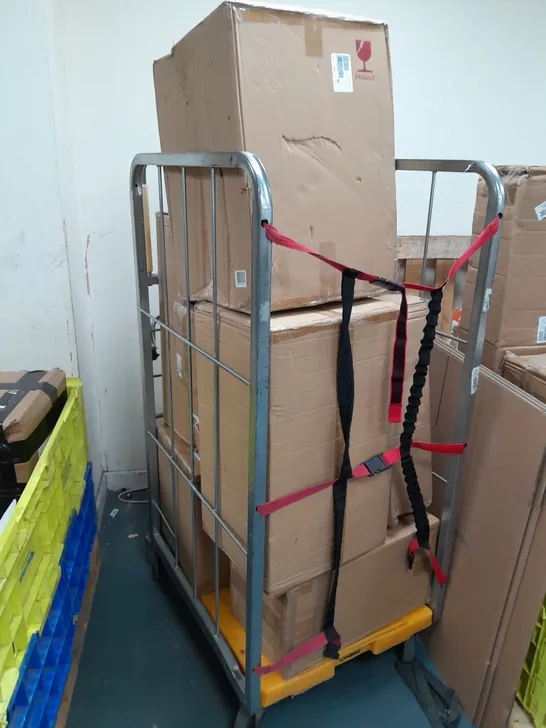 CAGE OF ASSORTED HOMEWARE GOODS TO INCLUDE JULIAN MACDONALD BEDSPREAD, LOCKNLOCK CONTAINERS, AND 50CM PLATER ETC.