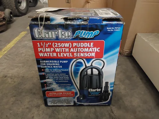 BOXED CLARKE 1½" 250W PUDDLE PUMP WITH AUTOMATIC WATER LEVEL SENSOR 