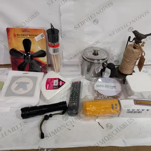 BOX OF ASORTED HOUSEHOLD ITEMS TO INCLUDE PAINT BRUSHES, REMOTE CONTROLS AND TORCHES